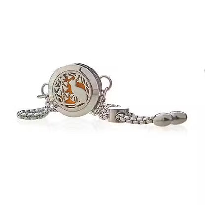 Aromatherapy Jewellery Chain Bracelet - Cat & Flowers - 20mm - Stainless Steel