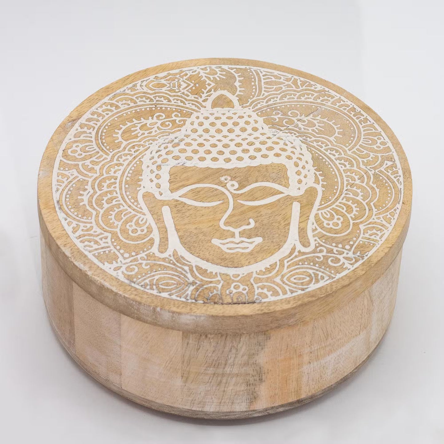 Big Round Box 17.5x7.5cm - Buddha Face Whitewash